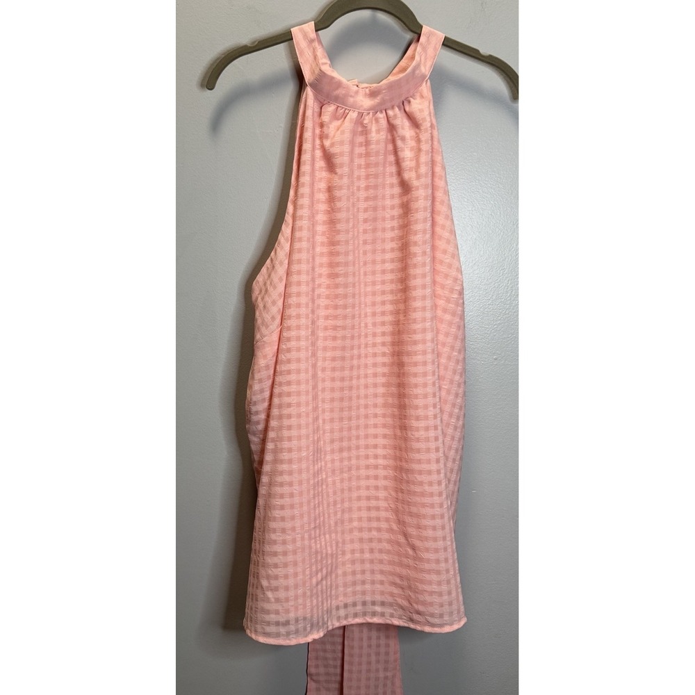 TORRID Women's Size 3 Peach Gingham Mock Neck Halter Top W/Tie Peach Fully Lined
